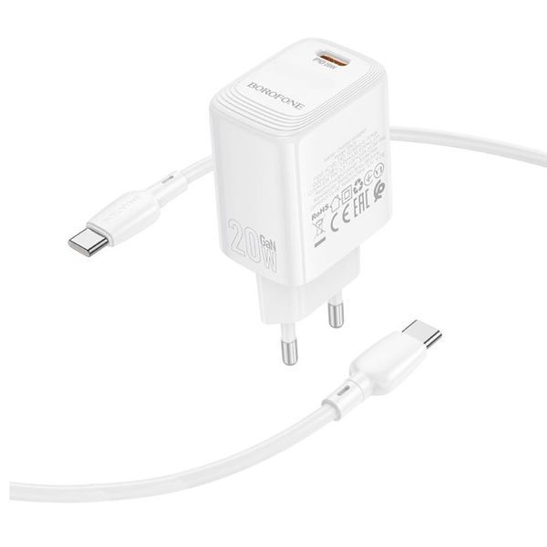 Мережевий зарядний пристрій з кабелем BOROFONE Fuente single-port charger set (C to C) (EU) White ( ) KOS-5282 фото