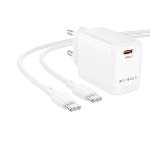 Мережевий зарядний пристрій з кабелем BOROFONE Fuente single-port charger set (C to C) (EU) White ( ) KOS-5282 фото