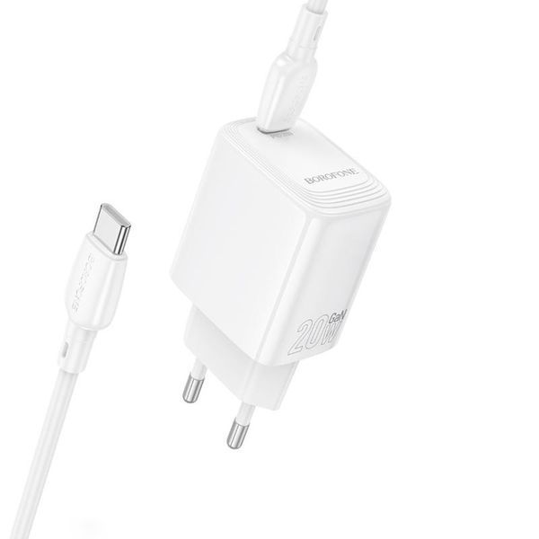 Мережевий зарядний пристрій з кабелем BOROFONE Fuente single-port charger set (C to C) (EU) White ( ) KOS-5282 фото