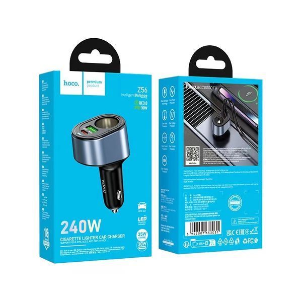 Автомобільний зарядний пристрій HOCO Z56 Friend PD35W+QC3.0 cigarette lighter car charger Black (6942007633031) KOS-16550 фото