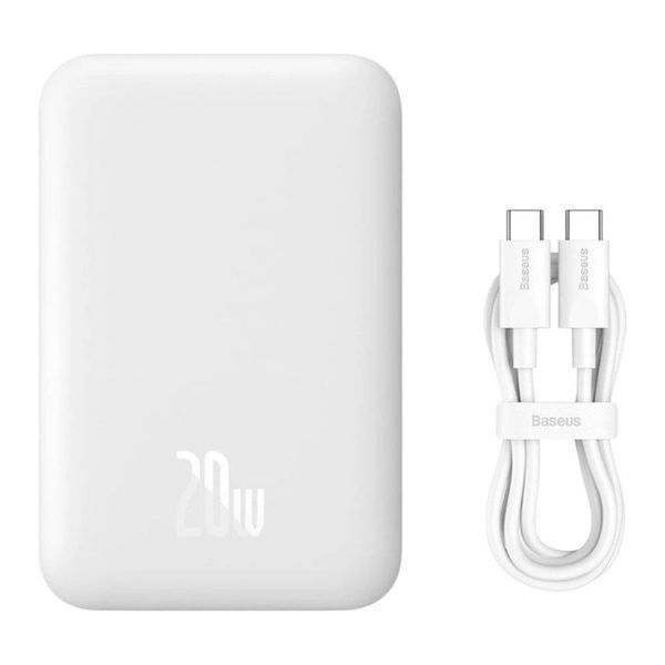 Зовнішній акумулятор Baseus Magnetic Mini Air Wireless Fast Charge Power Bank 6000mAh 20W Stellar White（With Simple Series Charging Cable Type-C to (P10059002223-00) KOS-7638 фото