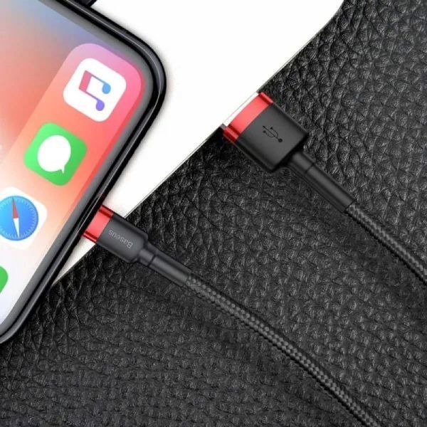 Кабель Baseus Cafule Cable USB For Lightning 1.5A 2m Red+Black (CALKLF-C19) KOS-9263 фото