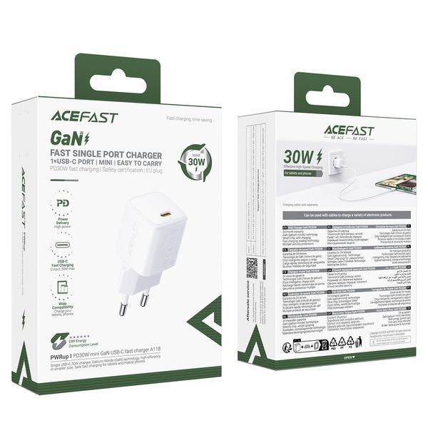 Мережевий зарядний пристрій ACEFAST A118 PD30W mini GaN USB-C fast charger (6974316285366) KOS-34588 фото