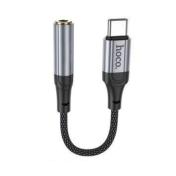 Аудiокабель HOCO LS36 Type-C to 3.5 female, nylon braid, 0.12m, Black (6942007608886) KOS-9853 фото