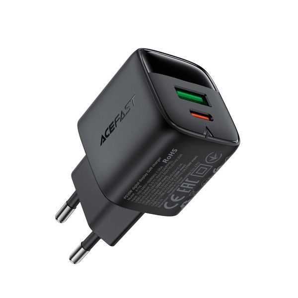 Мережевий зарядний пристрій ACEFAST A116 PD35W GaN charger (USB-A+USB-C) with digital display Black (6974316284468) KOS-34591 фото