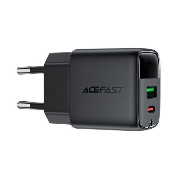Мережевий зарядний пристрій ACEFAST A116 PD35W GaN charger (USB-A+USB-C) with digital display Black (6974316284468) KOS-34591 фото