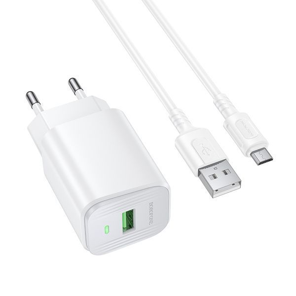 Мережевий зарядний пристрій з кабелем BOROFONE BAS82A Star single port QC3.0 charger set (Micro) (EU) White (6941991126734) KOS-37261 фото