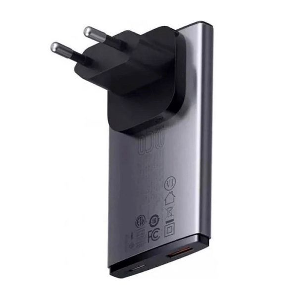 Мережевий зарядний пристрій з кабелем Baseus GaN5 Pro Ultra-Slim Fast Charger C+U 65W Gray((With Mini White Cable C to C 100W(20V/5A) 1m Black) (CCGP150113) KOS-844 фото