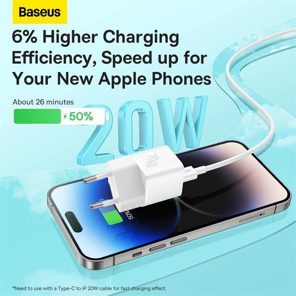 Мережевий зарядний пристрій Baseus GaN5 Fast Charger(mini) 1C 20W EU White (CCGN050102) KOS-6103 фото