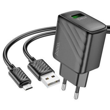Мережевий зарядний пристрій з кабелем HOCO CS21A Rich single port QC3.0 charger set(Micro)(EU) Black (6942007609890) KOS-8161 фото