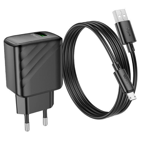 Мережевий зарядний пристрій з кабелем HOCO CS21A Rich single port QC3.0 charger set(Micro)(EU) Black (6942007609890) KOS-8161 фото