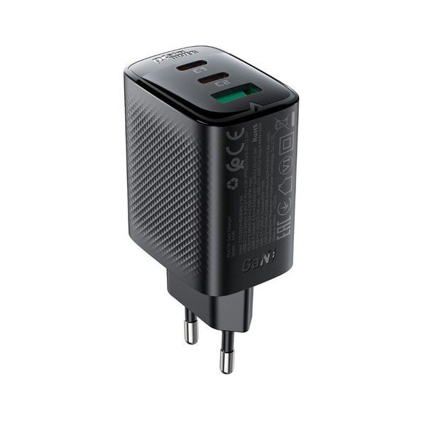 Мережевий зарядний пристрій ACEFAST A108 PD67W GaN (2*USB-C+USB-A) charger Black (6974316284048) KOS-34593 фото