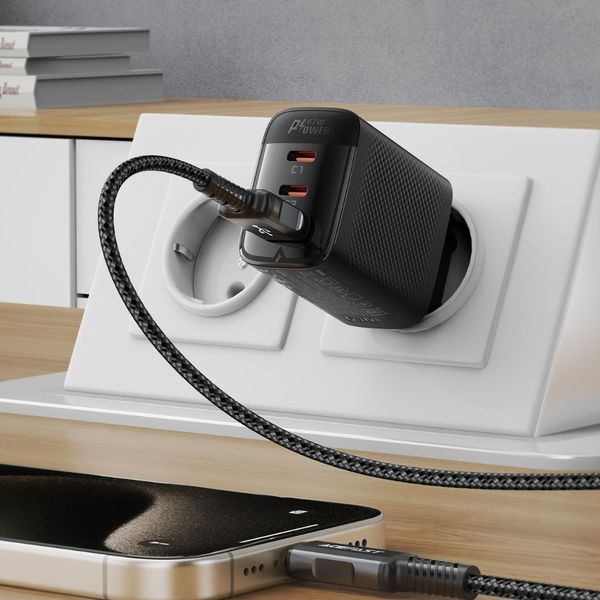 Мережевий зарядний пристрій ACEFAST A108 PD67W GaN (2*USB-C+USB-A) charger Black (6974316284048) KOS-34593 фото