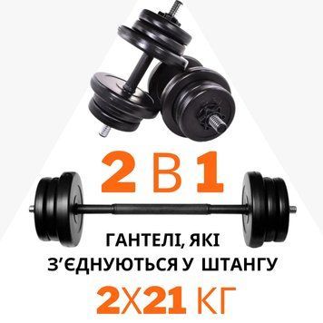 2в1 Гантелі 2х21 кг + перехідник під штангу на 42 кг RNS-53159 фото