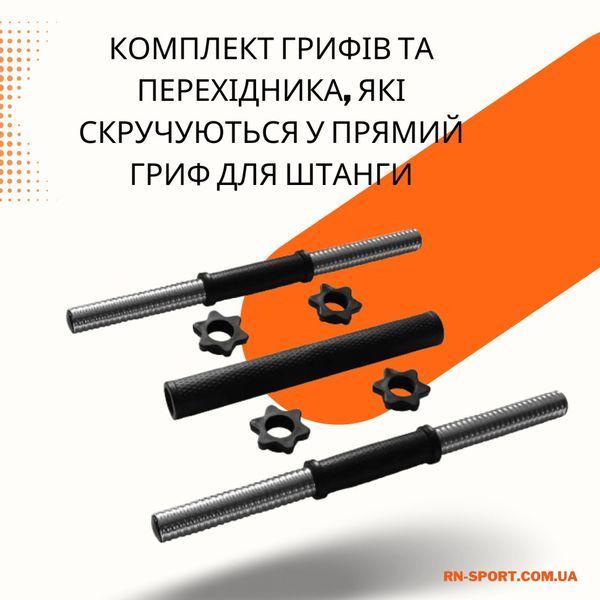 2в1 Гантелі 2х21 кг + перехідник під штангу на 42 кг RNS-53159 фото
