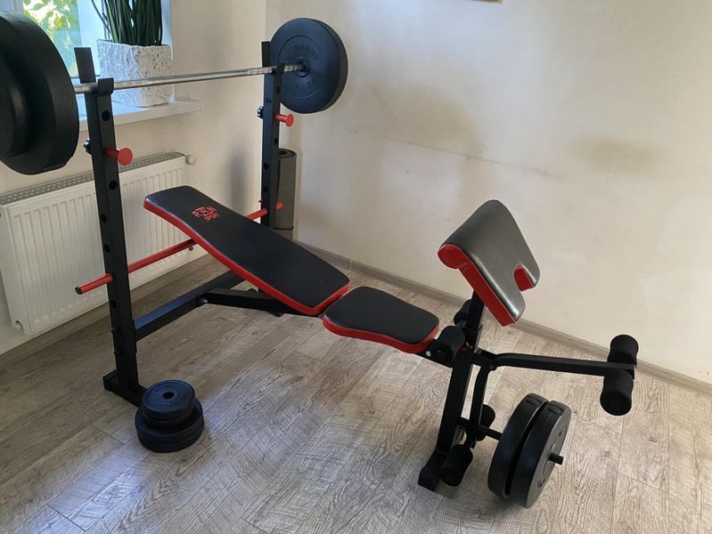 Лавка для жиму ReadMeBlack + Штанга 83 кг, гриф W, гантелі RN-Sport RNS-49585 фото