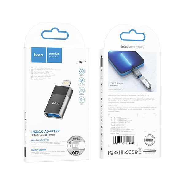 Адаптер HOCO UA17 iP Male to USB female USB2.0 adapter Black (6931474761989) KOS-16305 фото
