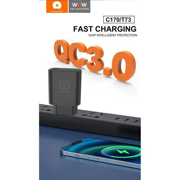 Мережевий зарядний пристрій WUW-C170 QC 3.0 single USB charger 18W (6972573335312) KOS-37702 фото