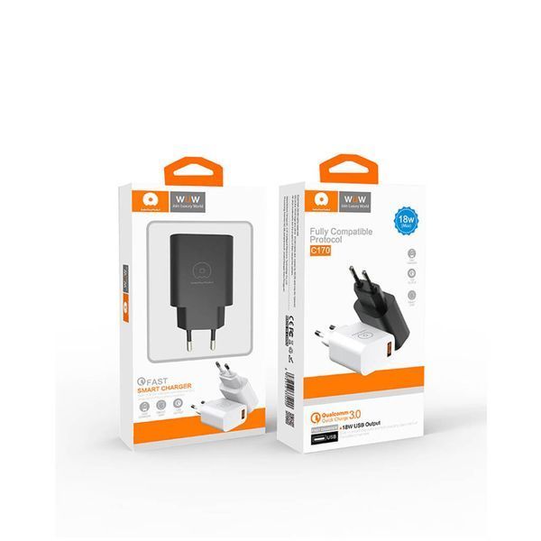 Мережевий зарядний пристрій WUW-C170 QC 3.0 single USB charger 18W (6972573335312) KOS-37702 фото