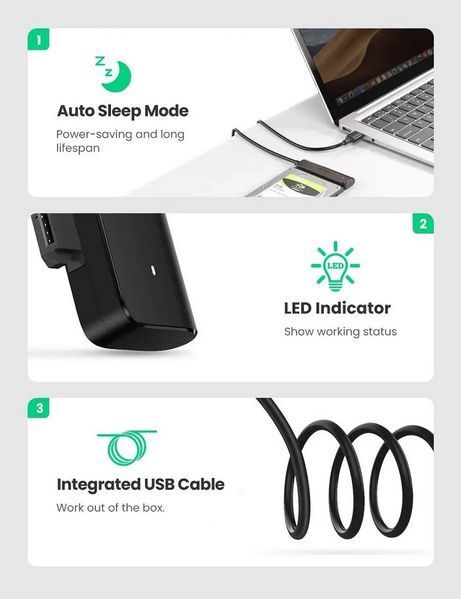 Зовнішня кишеня для накопичувача UGREEN USB-A to. SATA Converter ( ) ( ) KOS-1362 фото