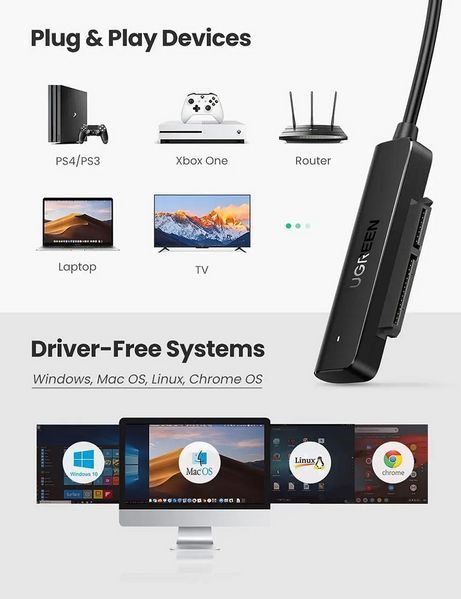 Зовнішня кишеня для накопичувача UGREEN USB-A to. SATA Converter ( ) ( ) KOS-1362 фото